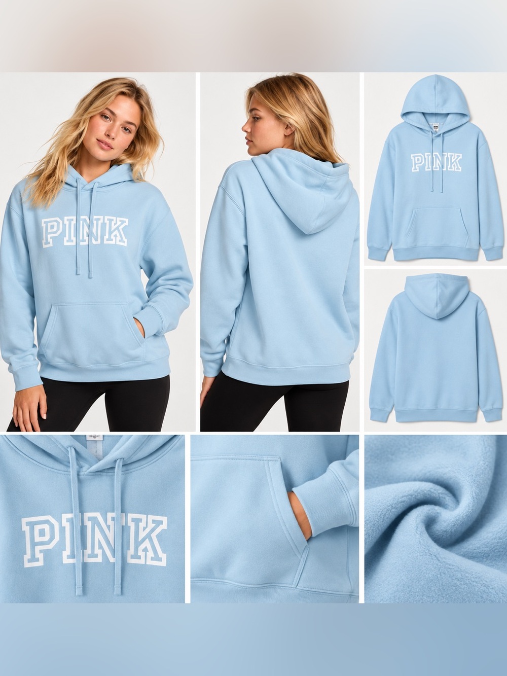 Light Blue PINK Graphic Oversized Pullover Hoodie Sweatshirt XL